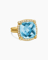 Chatelaine® Pavé Bezel Ring in 18K Yellow Gold with Blue Topaz and Diamonds, 14mm